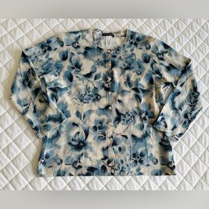 Anne Klein Women’s Blue White Floral 100% Cashmere Cardigan Set Size M Button Up